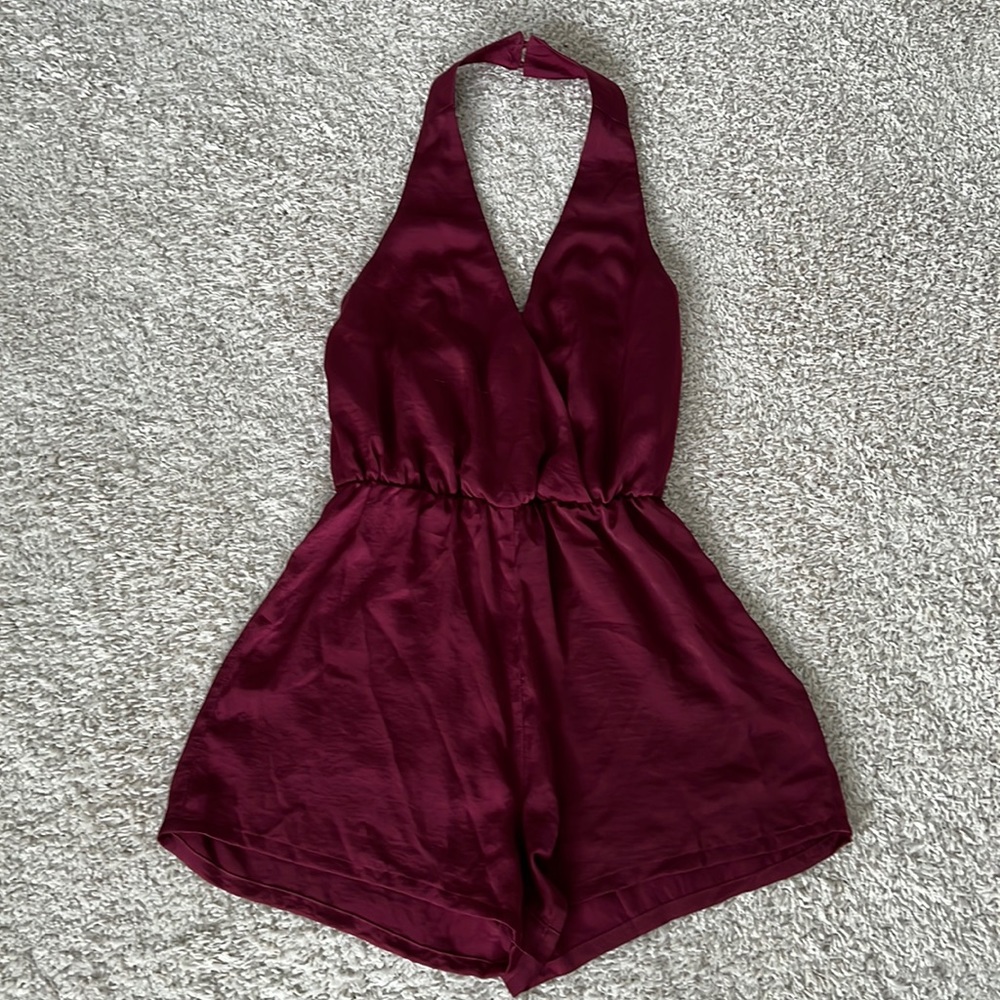 Maroon V neck open back romper